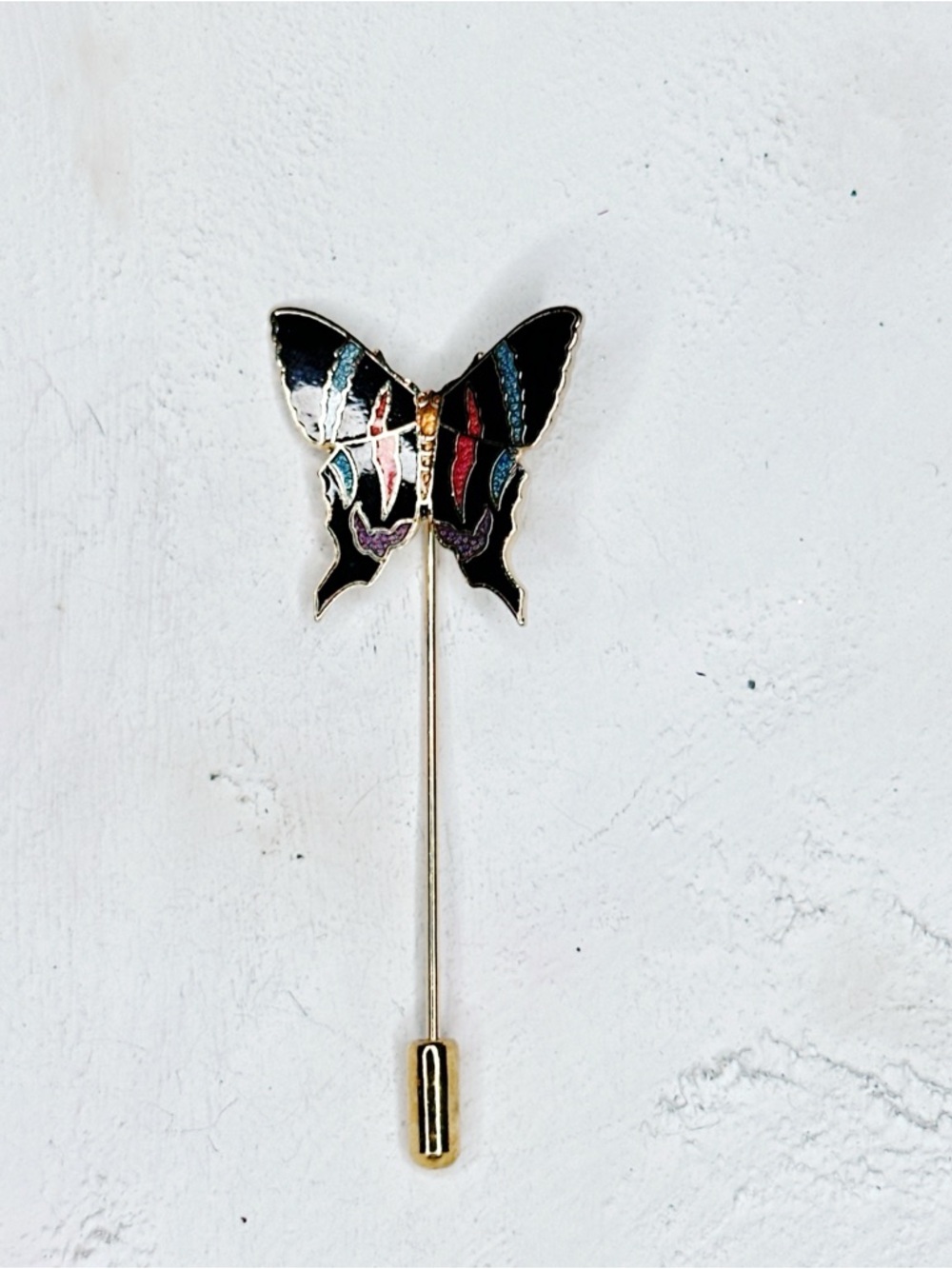 455u. Black Butterfly Stick Pin Cloisonne